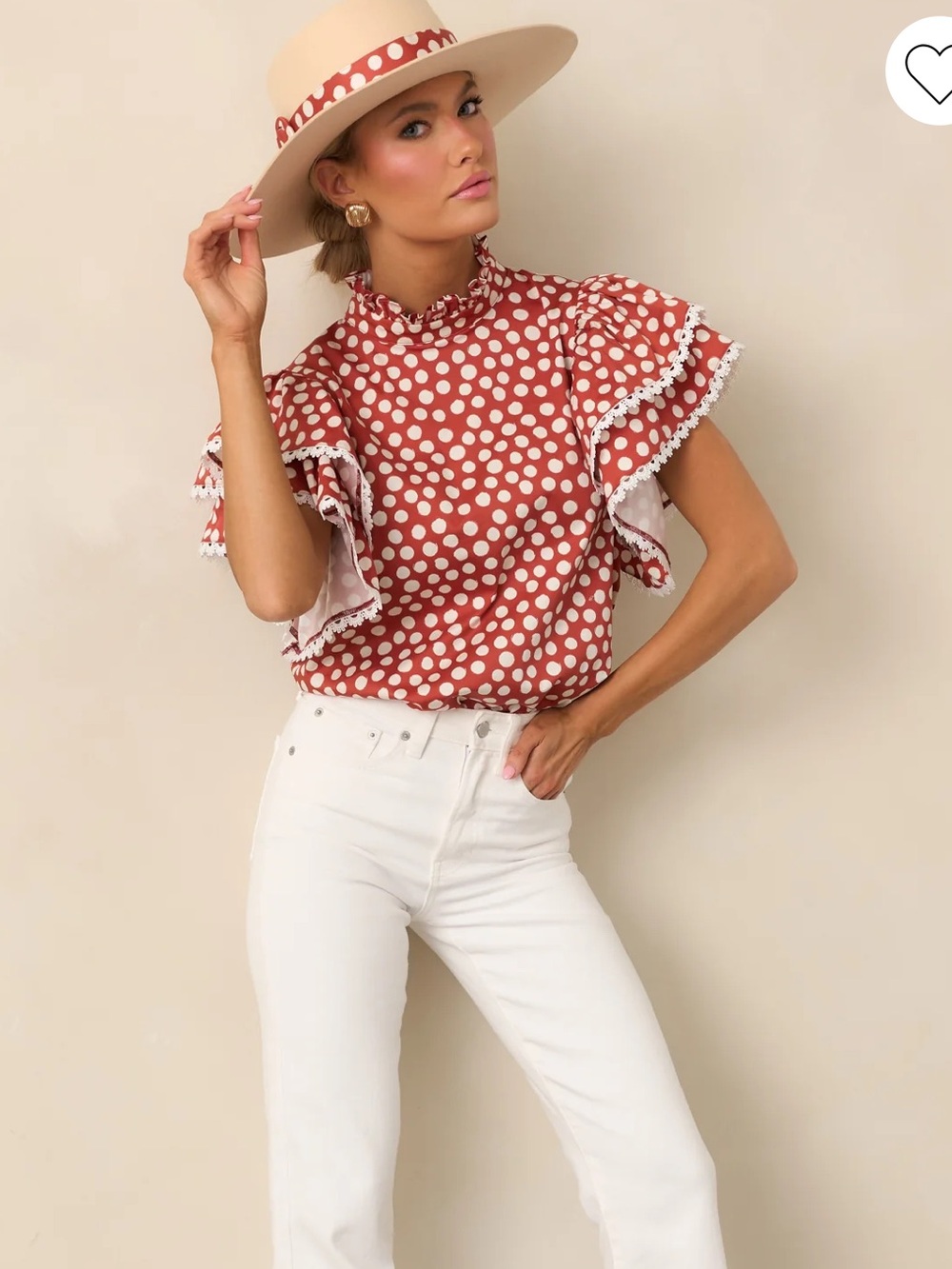 Prosperina Blair Brick Red Polka Dot Top